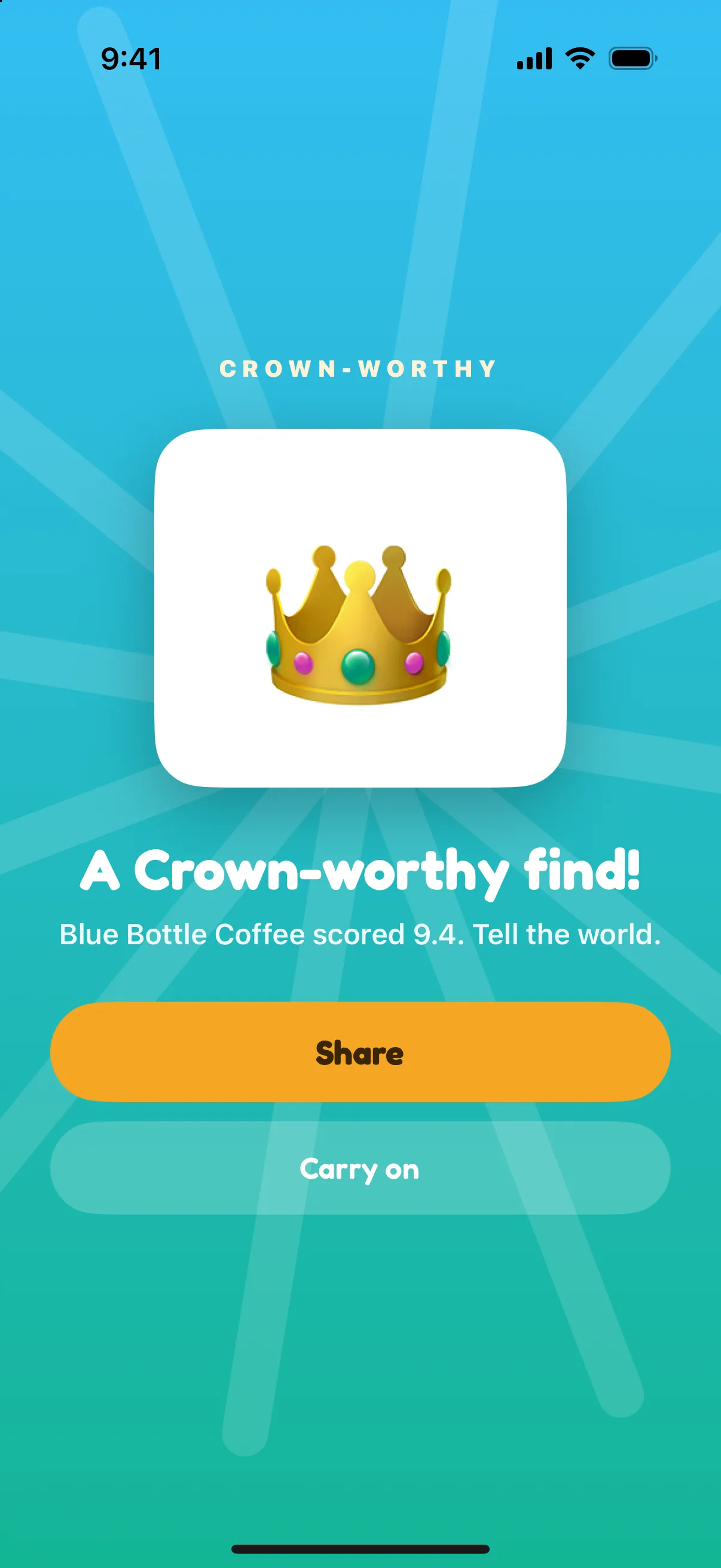 Crown Slam celebration after rating a crown-worthy find
