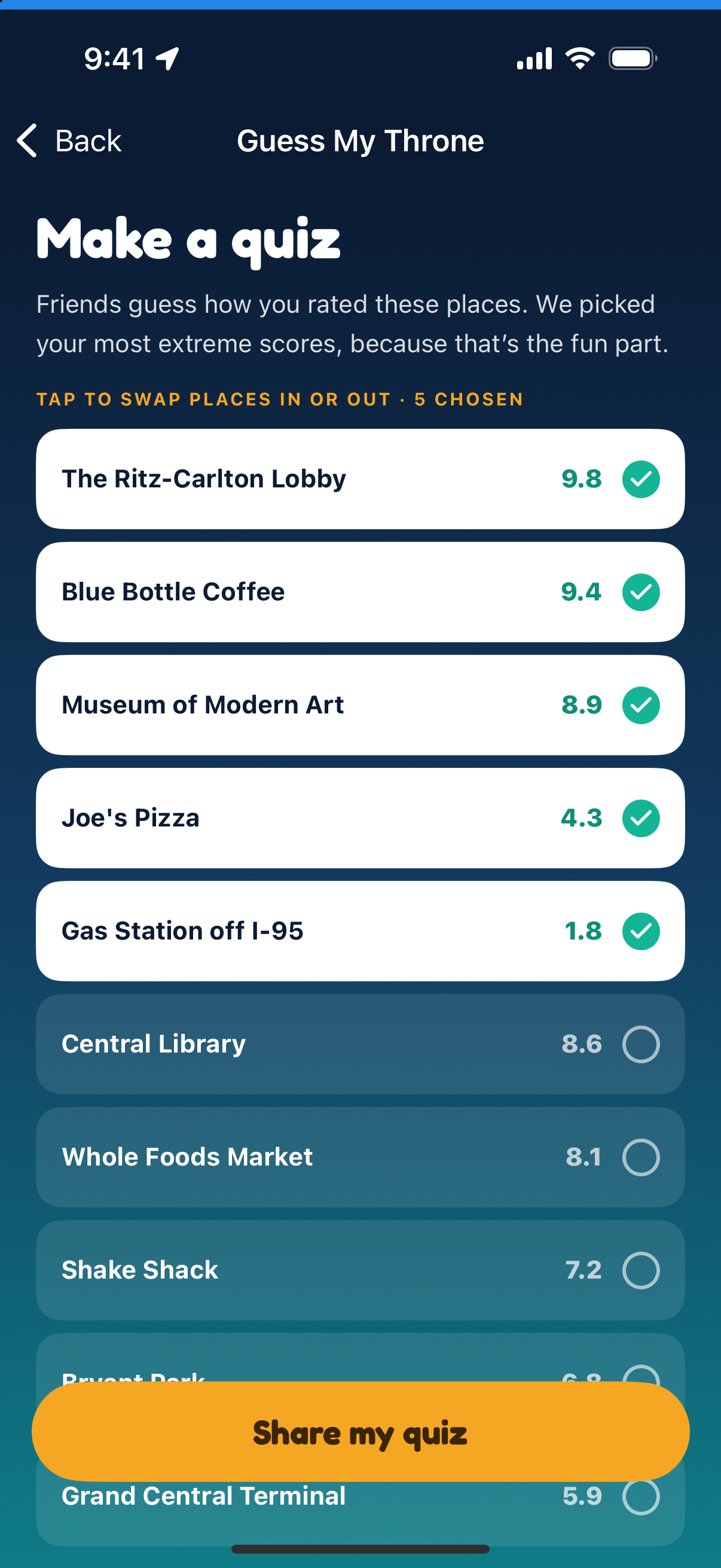 Guess My Throne quiz in the app